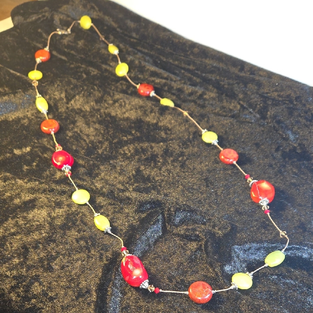 Vibrant Red and Yellow Beaded Necklace